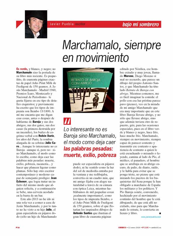 MARCHAMALO, JESUS MARCHAMALO, BAROJA, RETRATO DE BAROJA CON ABRIGO, BY JAVIER PUEBLA PARA CAMBIO16